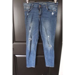Distressed denim jeans